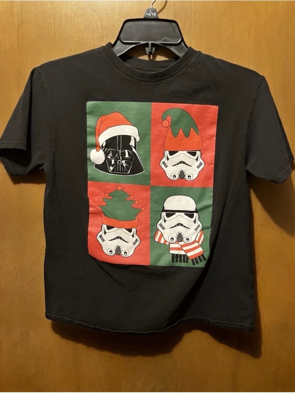 Multiple Black Kids Star Wars Holiday Panel Tee and Gray Santa face xl